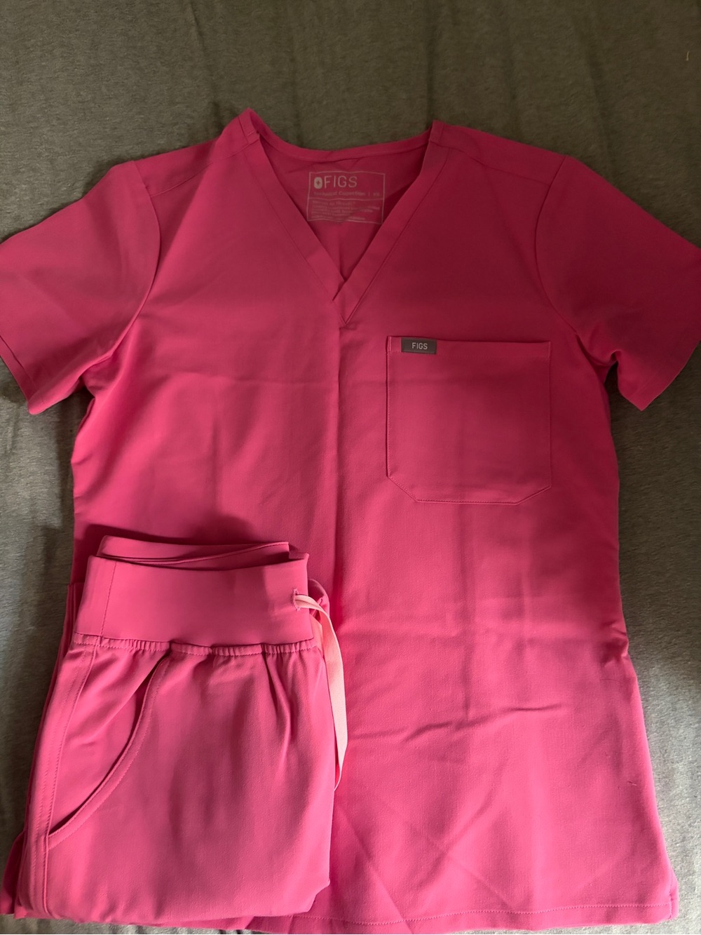 Figs f*king Pink V-Neck Scrub Top with Matching Drawstring Pants